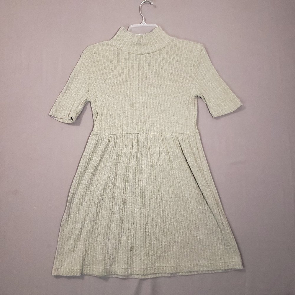 Free People FP Beach Short Sleeve Mock Neck Knit Keyhole Back Dress, XS Olive